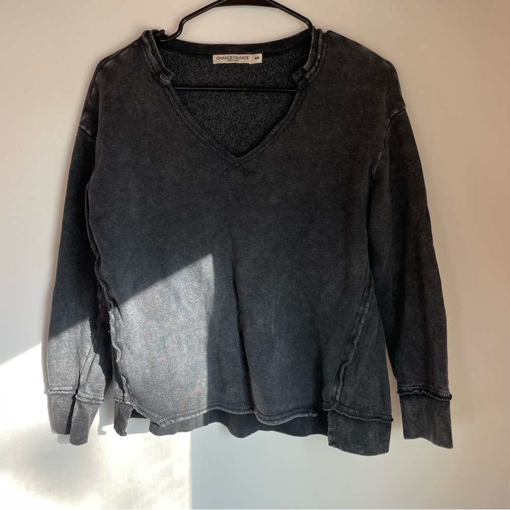 Distressed Black 3/4 Sweatshirt, Size S